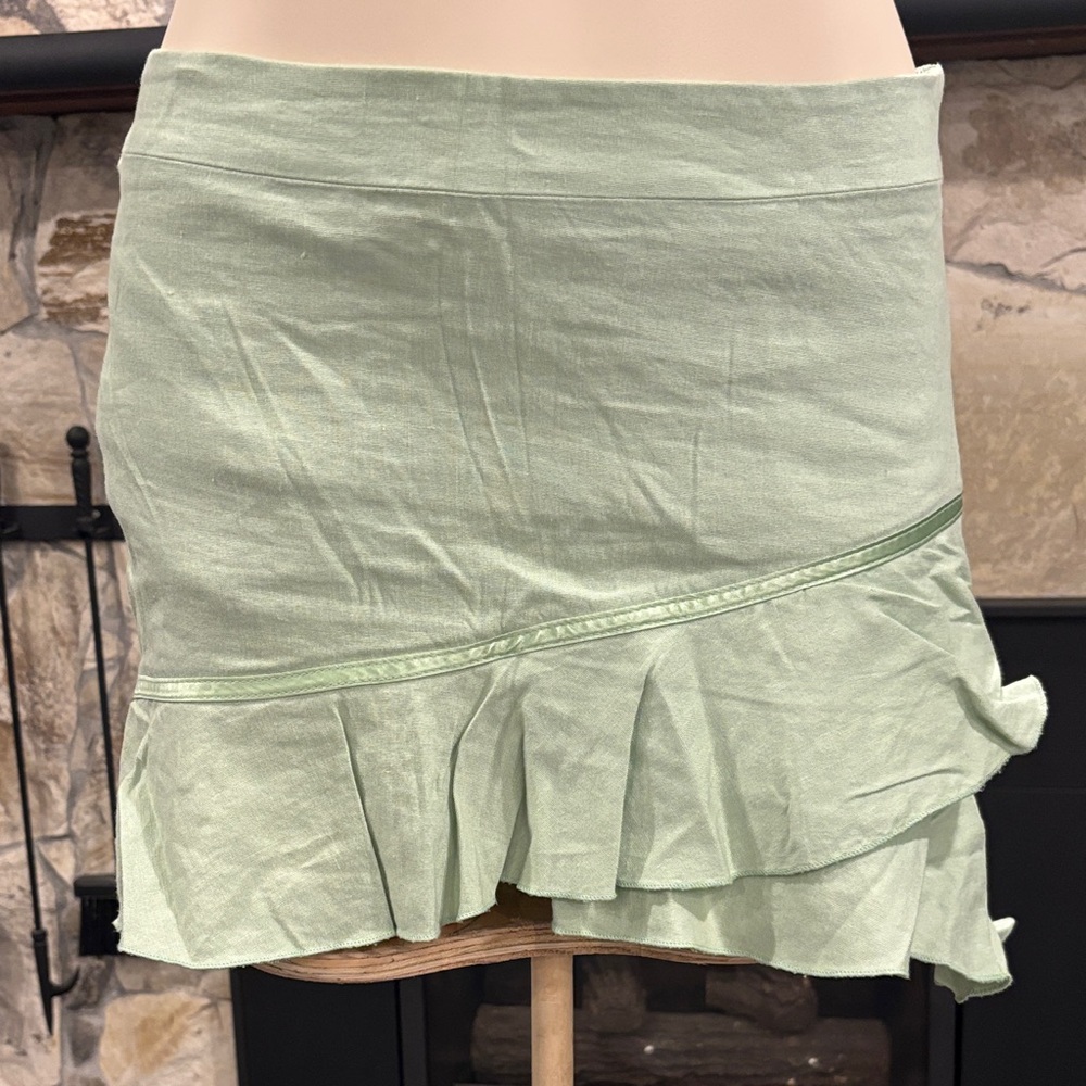 Bebe Light Green Ruffle Mini Skirt